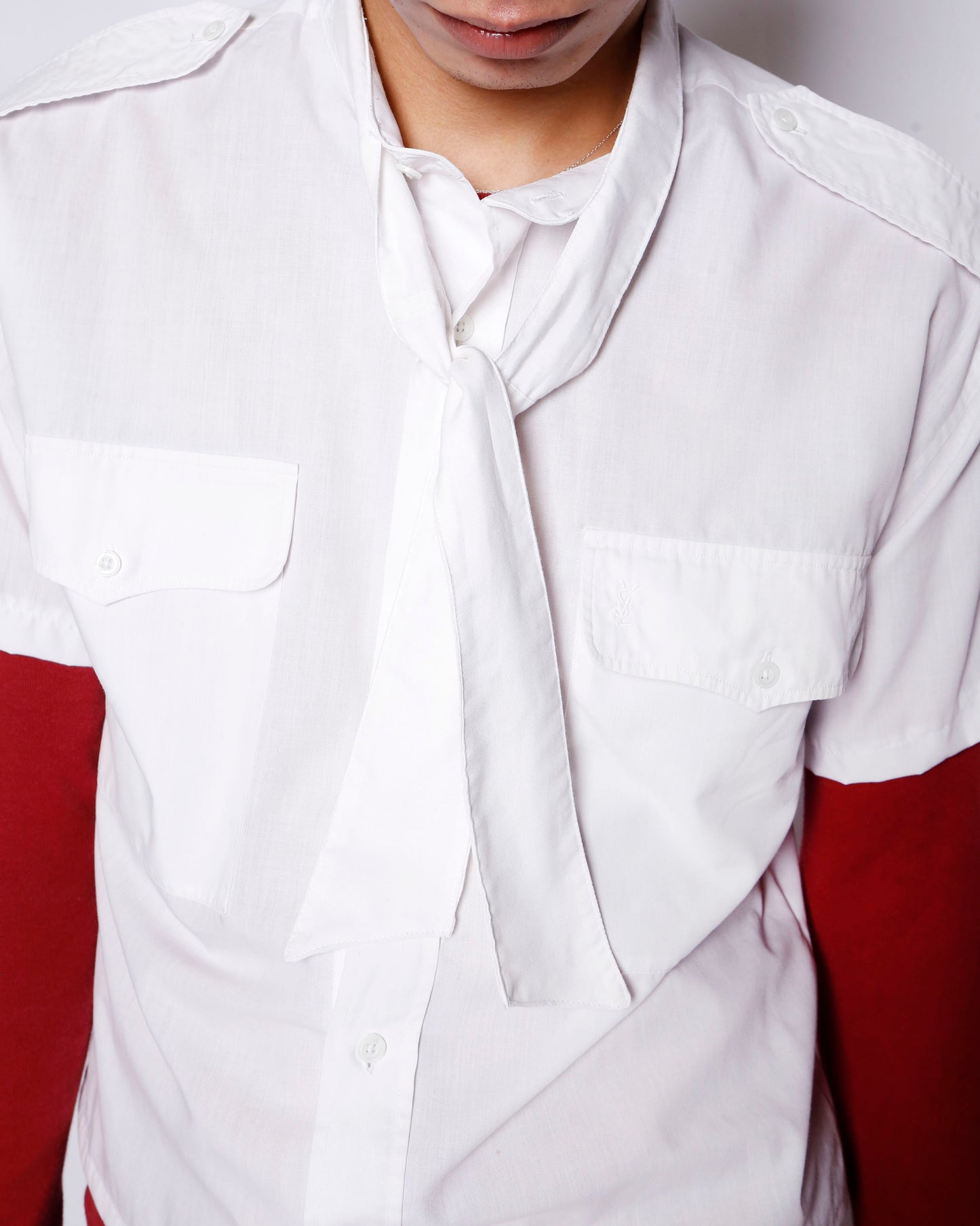 *one-off 80's Yves Saint Laurent epaulet bowtie shirt