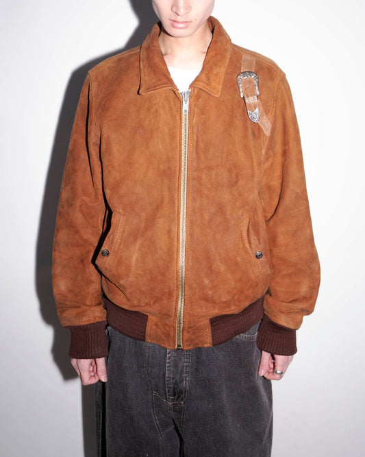 vintage schott belted shoulder suede leather jacket