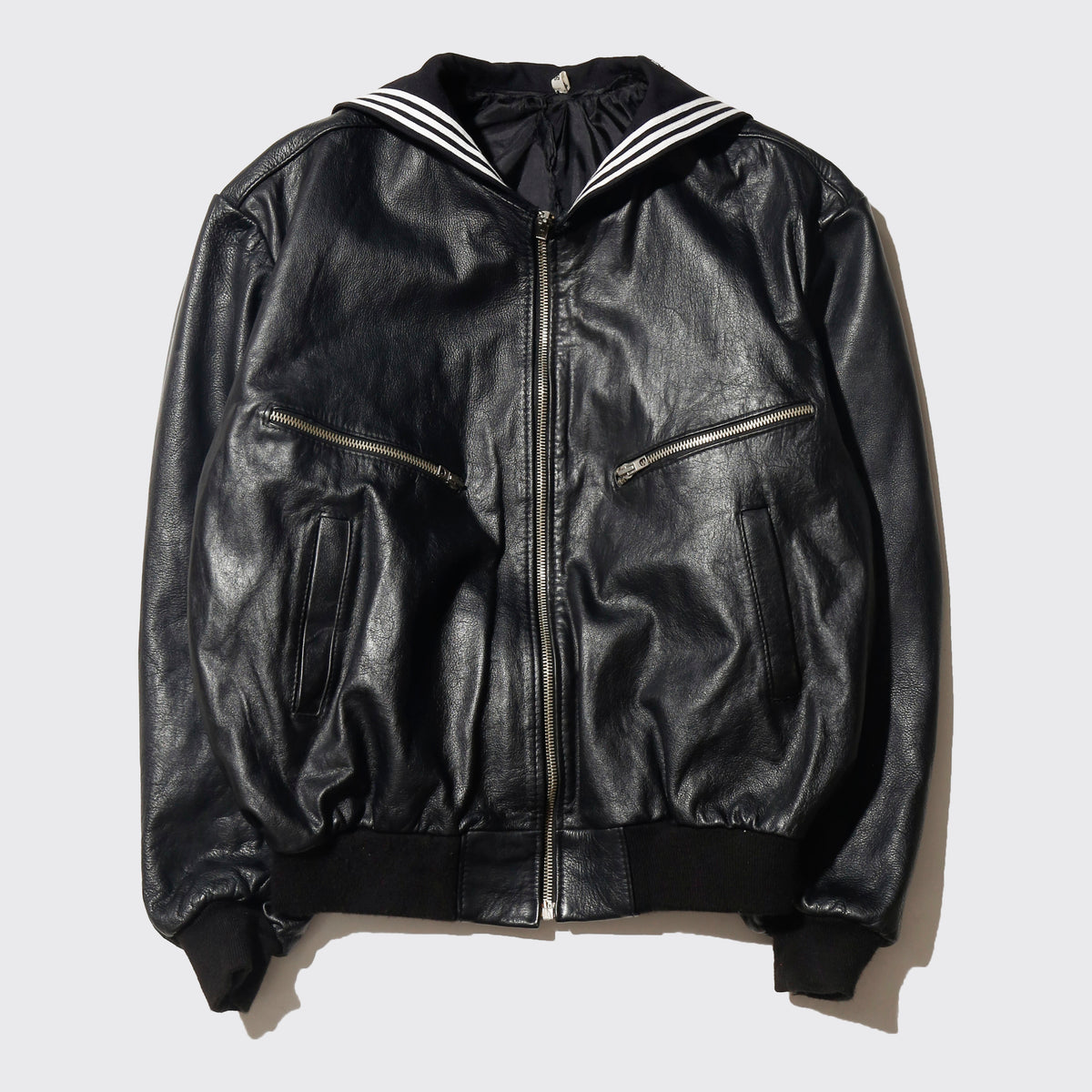 *one-off with sailor collar leather aviator jacket