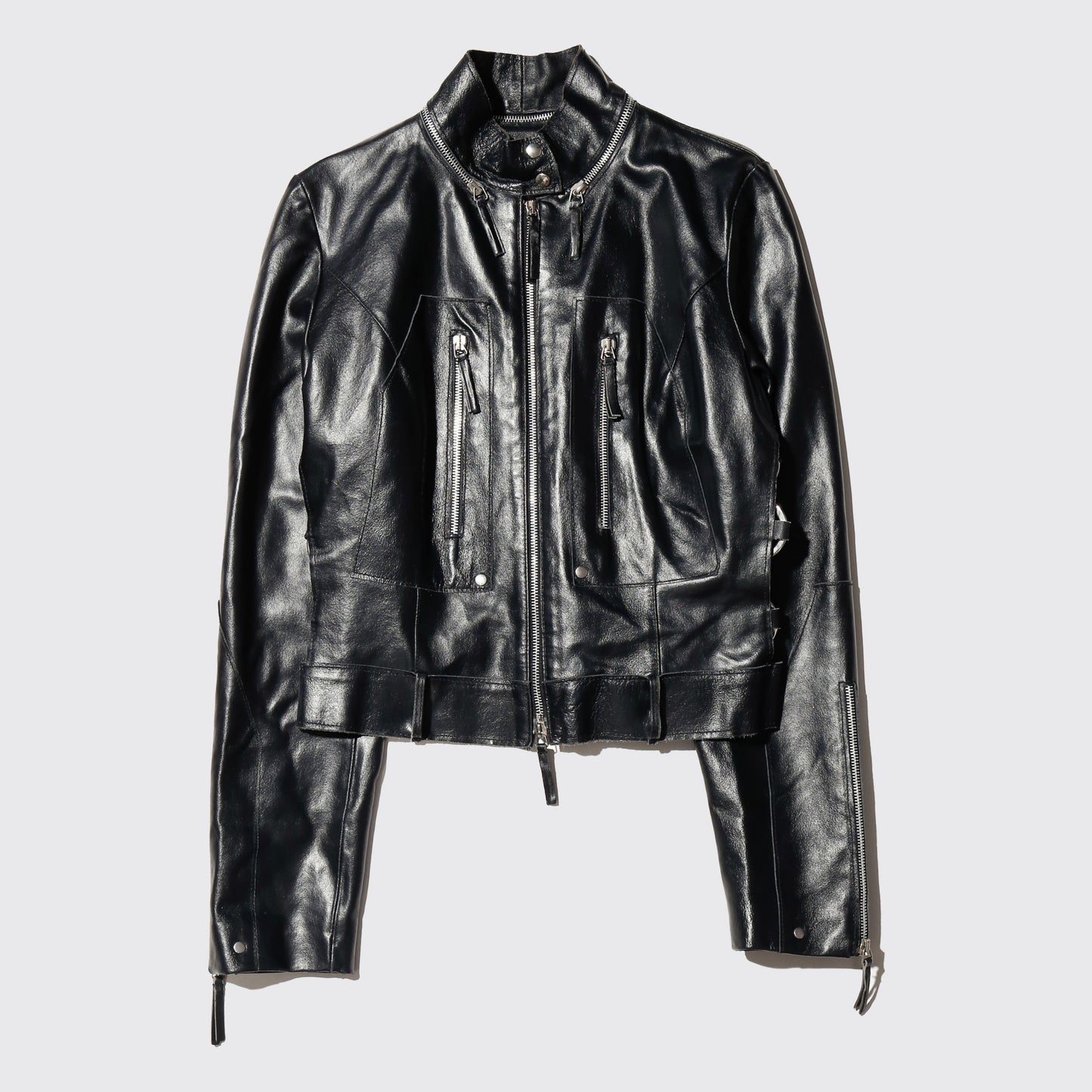 vintage side ring zipped leather jacket