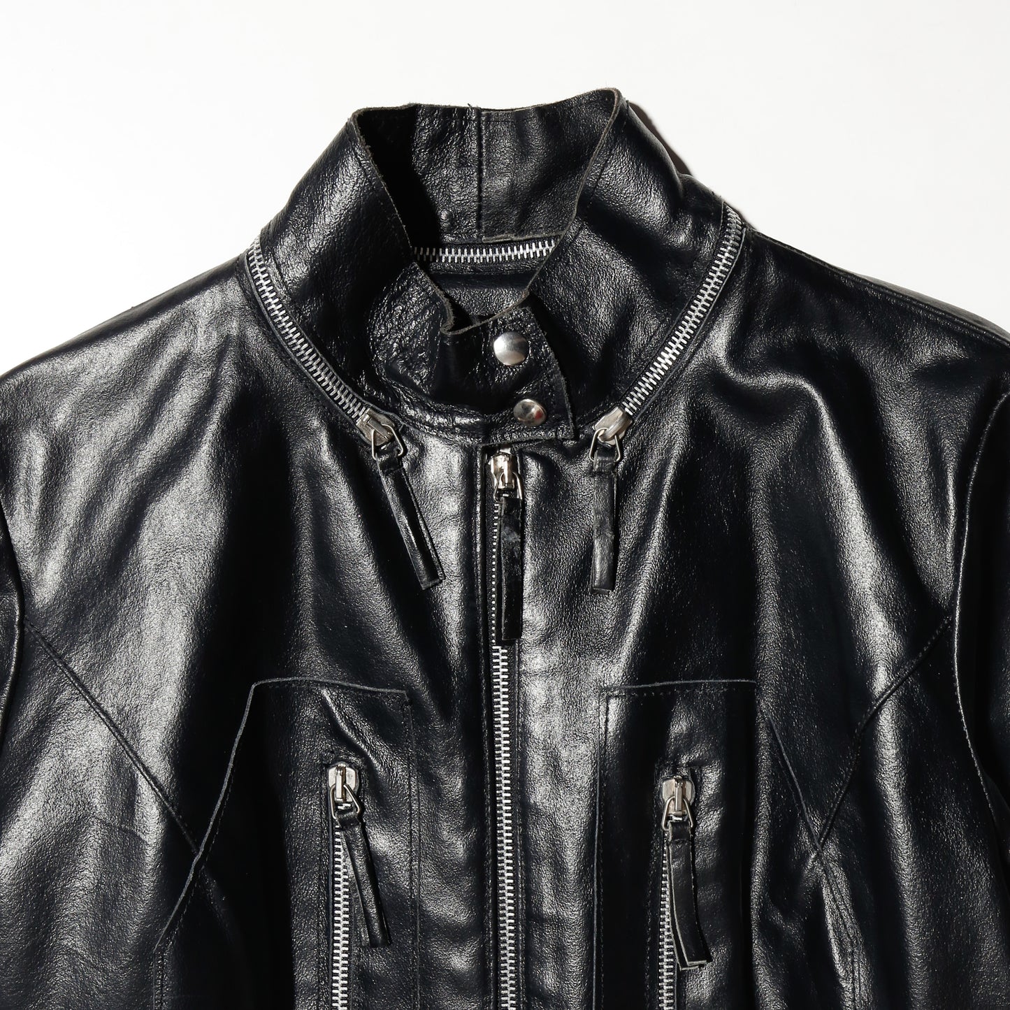 vintage side ring zipped leather jacket