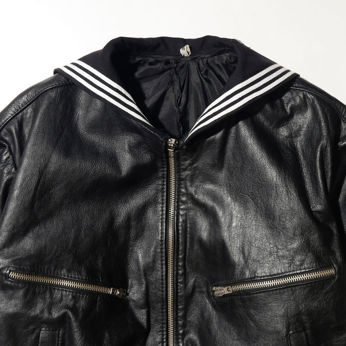 *one-off with sailor collar leather aviator jacket