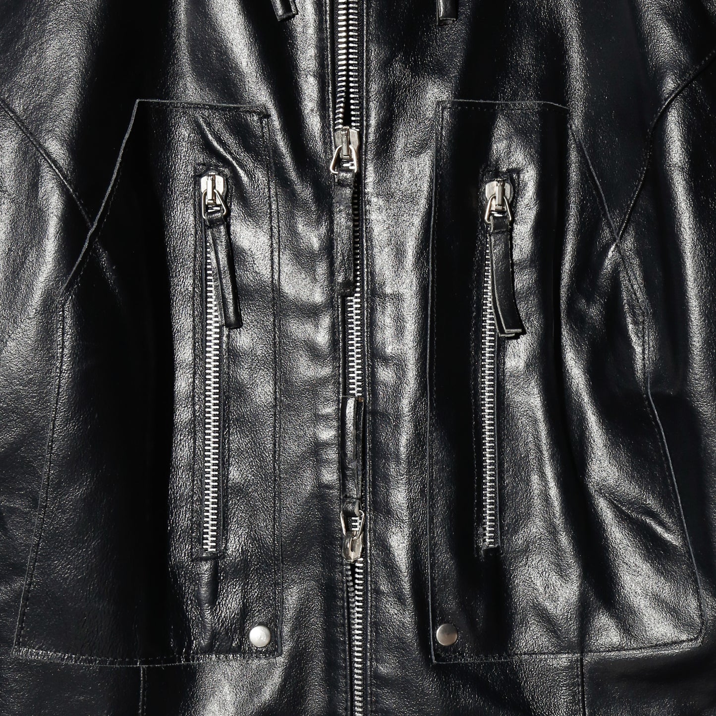vintage side ring zipped leather jacket