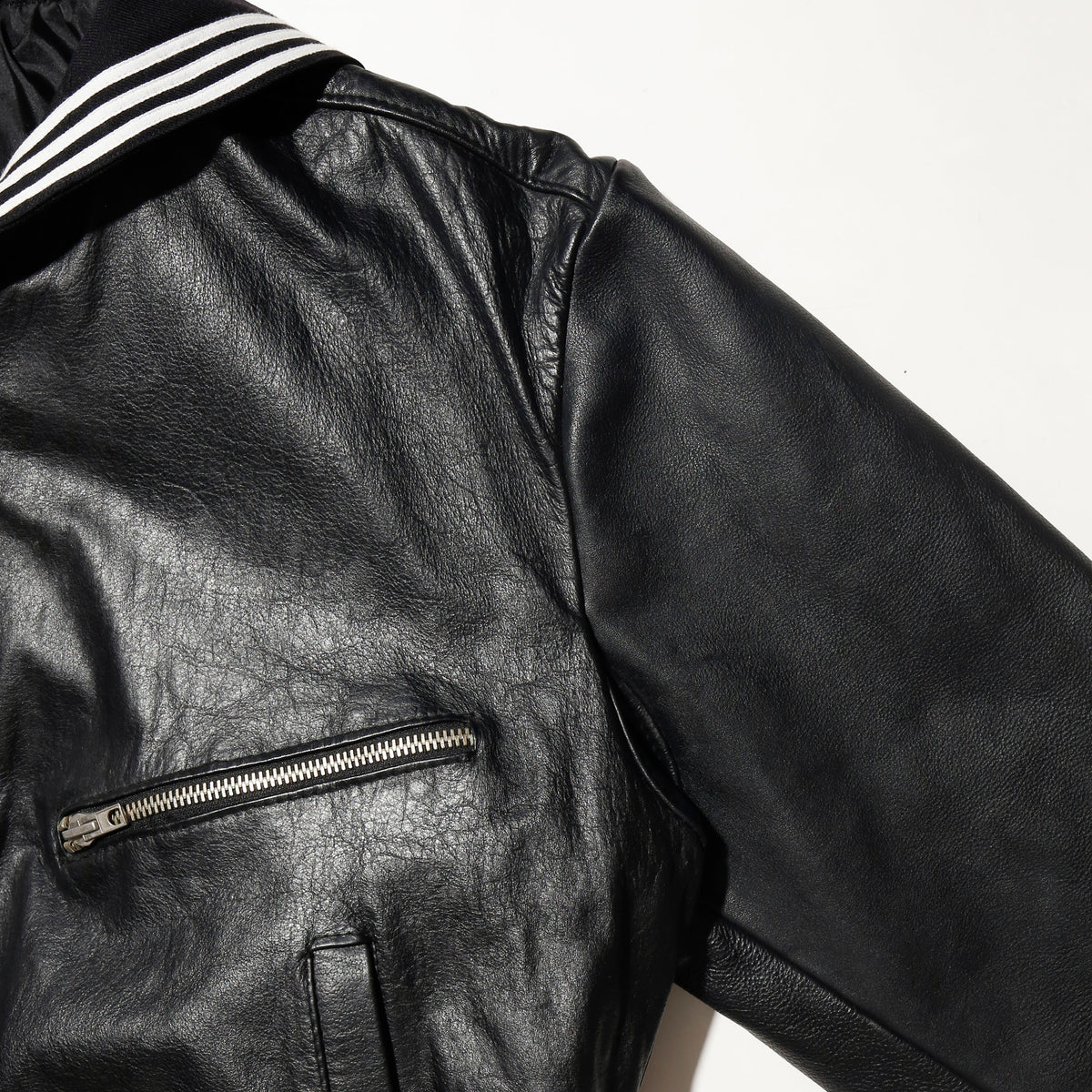 *one-off with sailor collar leather aviator jacket