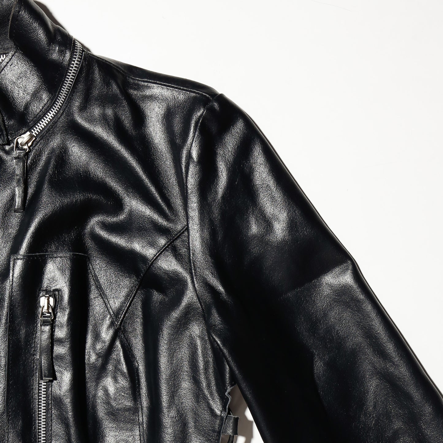vintage side ring zipped leather jacket