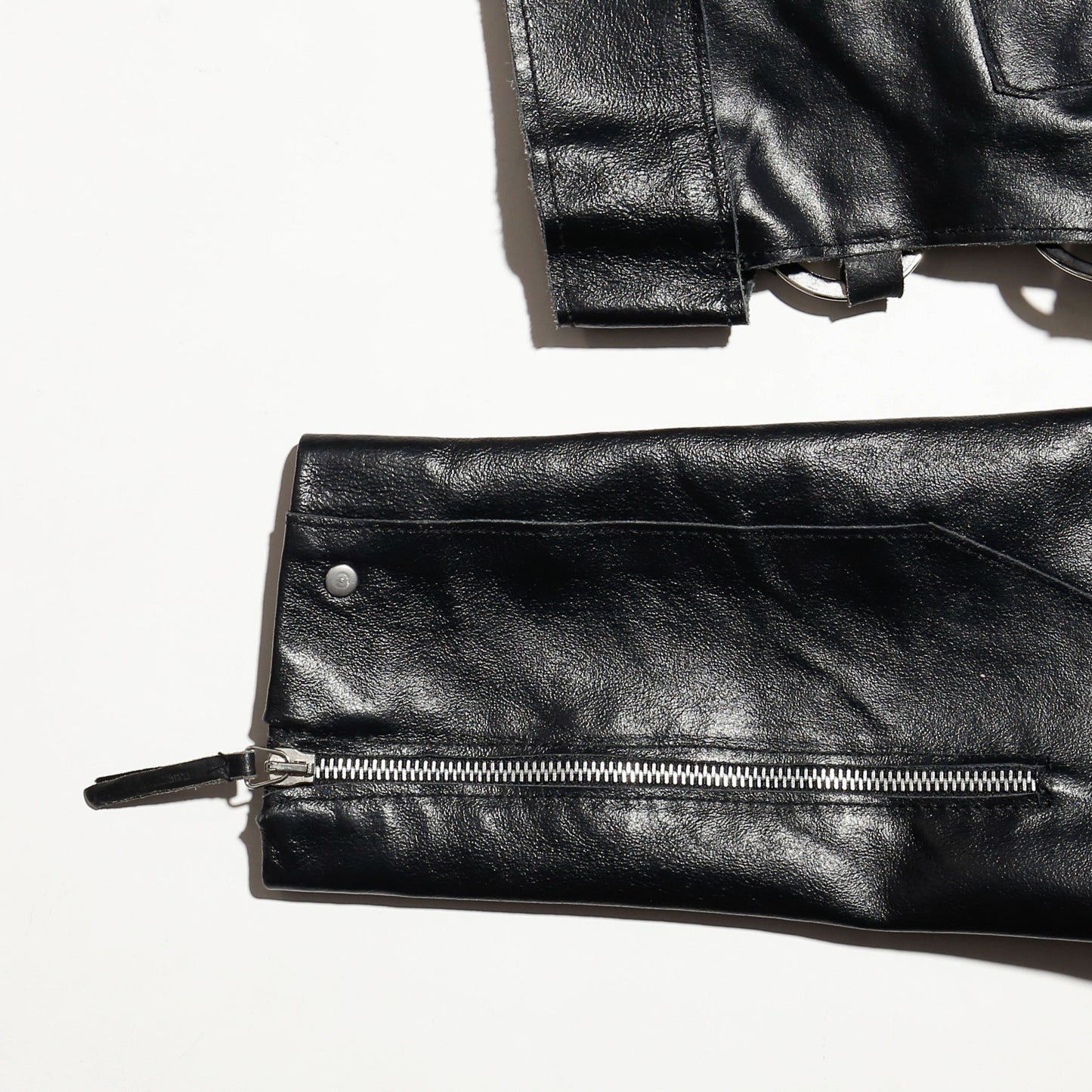 vintage side ring zipped leather jacket