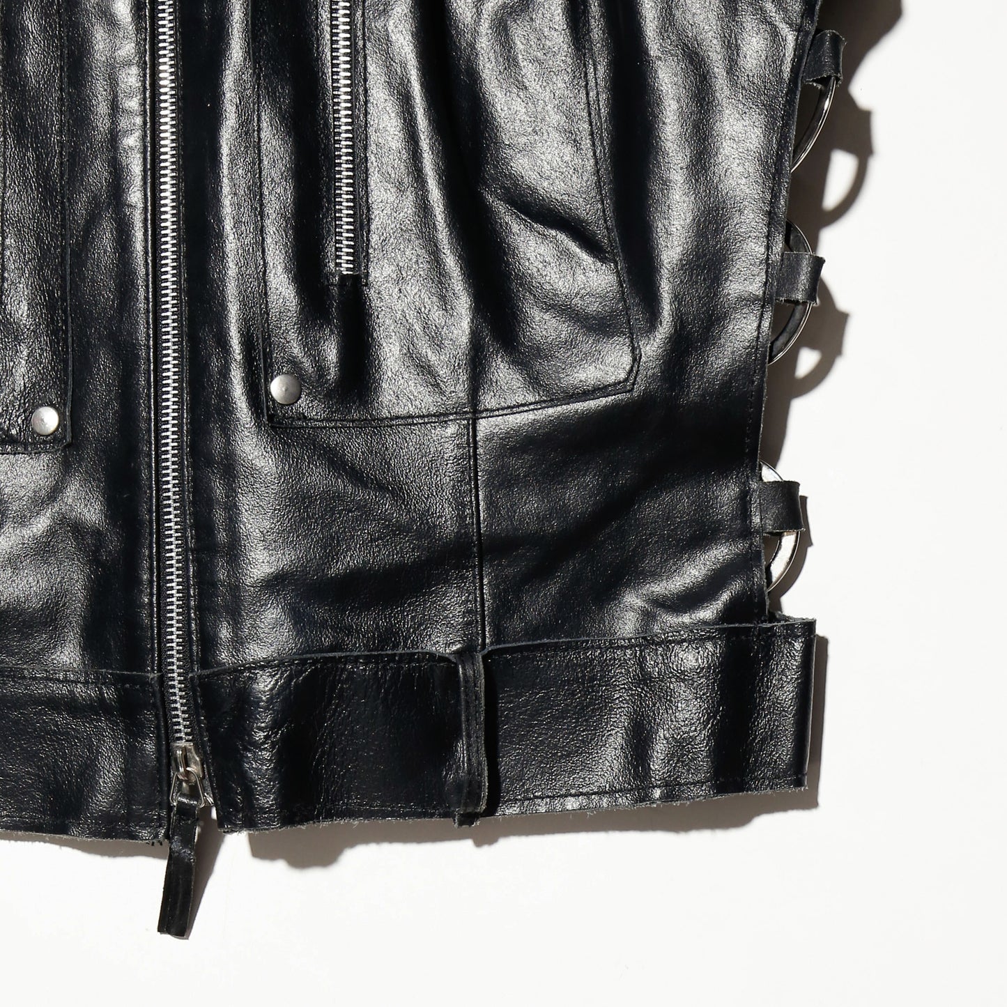 vintage side ring zipped leather jacket