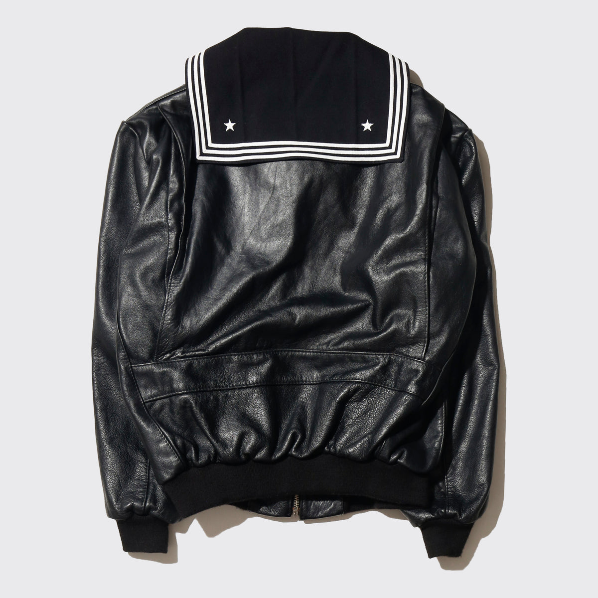 *one-off with sailor collar leather aviator jacket