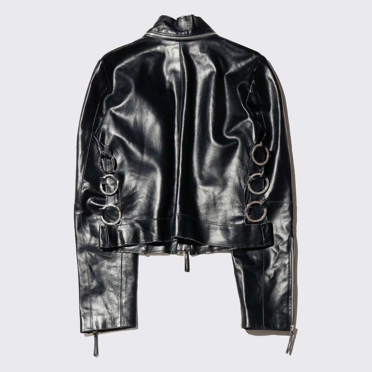 vintage side ring zipped leather jacket