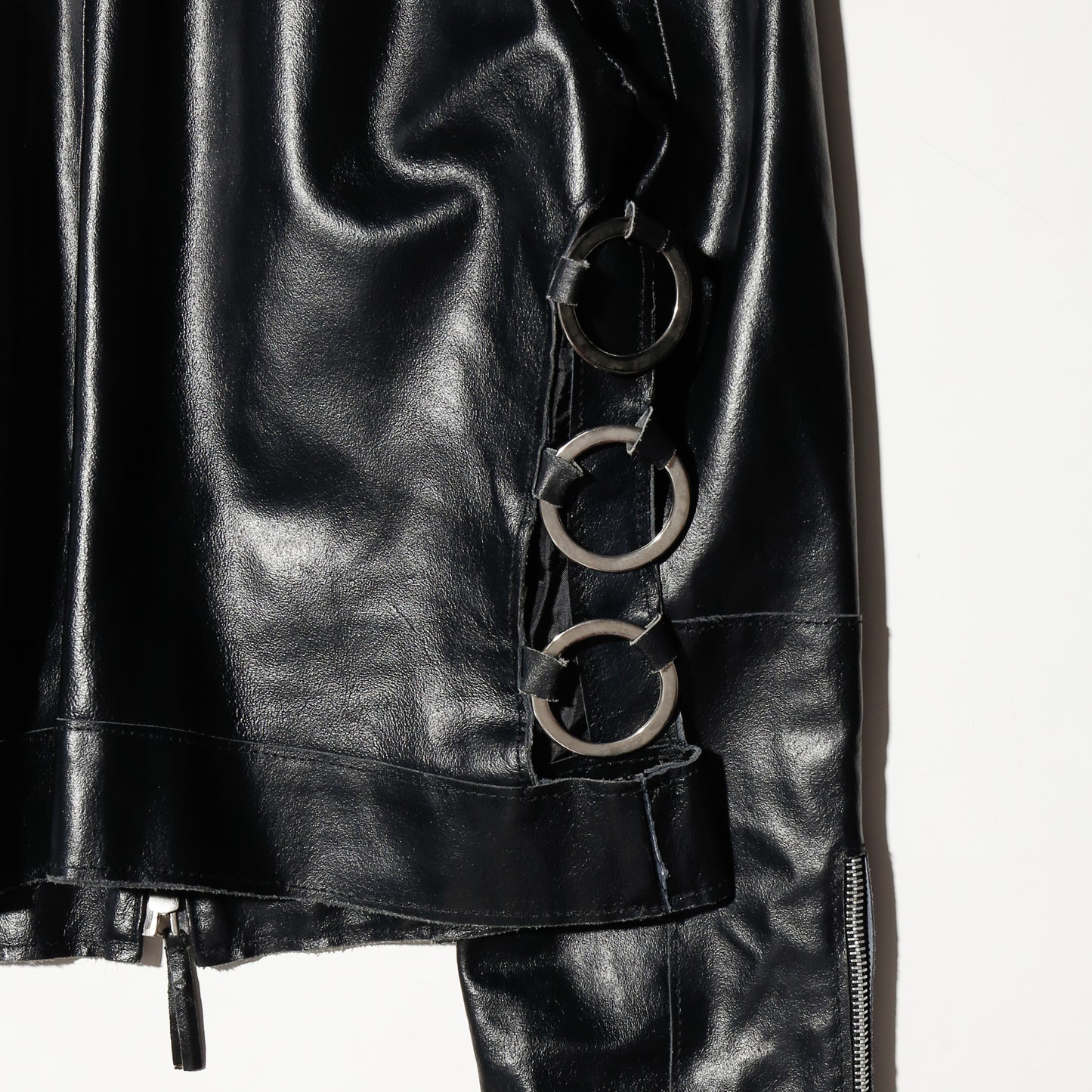 vintage side ring zipped leather jacket