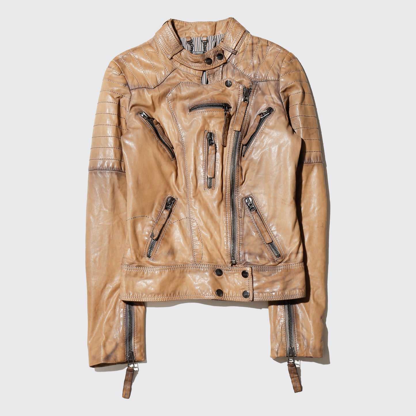 vintage 00's distressed multi zip biker leather jacket