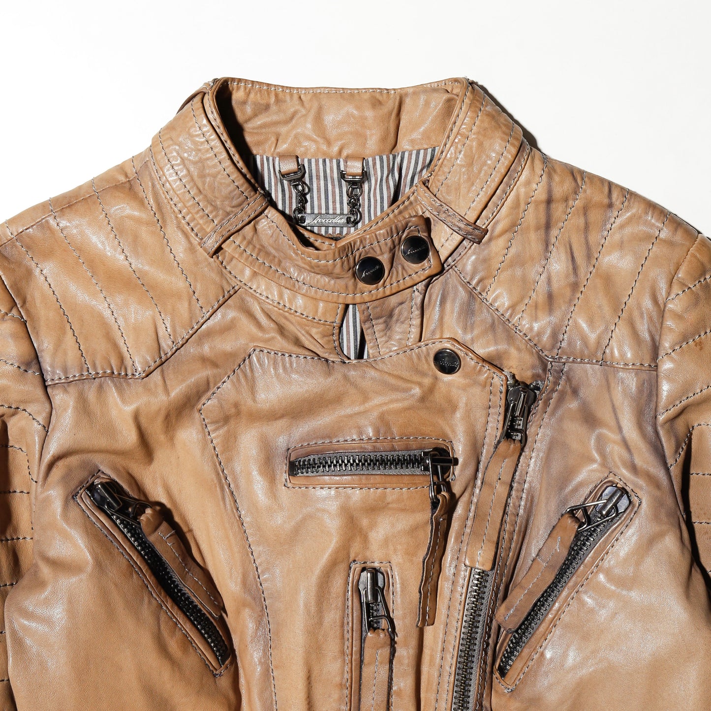 vintage 00's distressed multi zip biker leather jacket