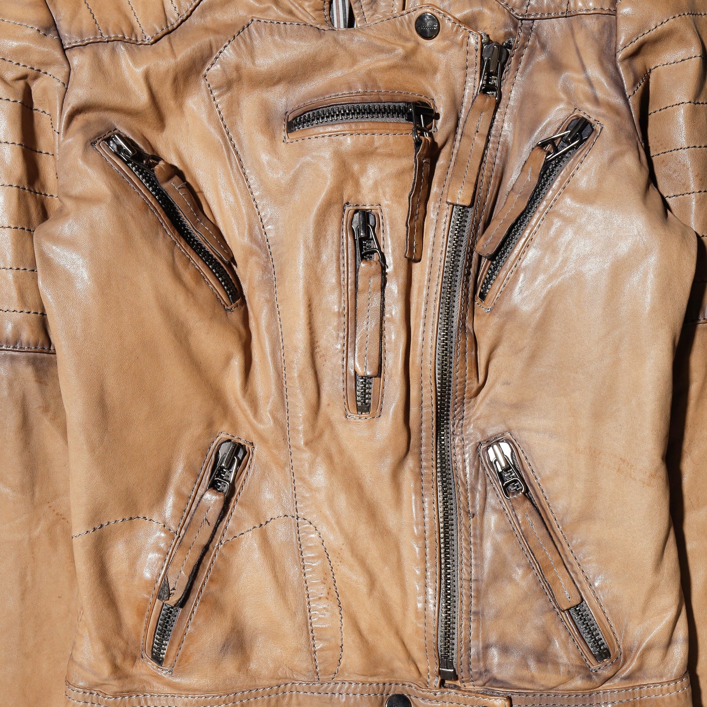vintage 00's distressed multi zip biker leather jacket