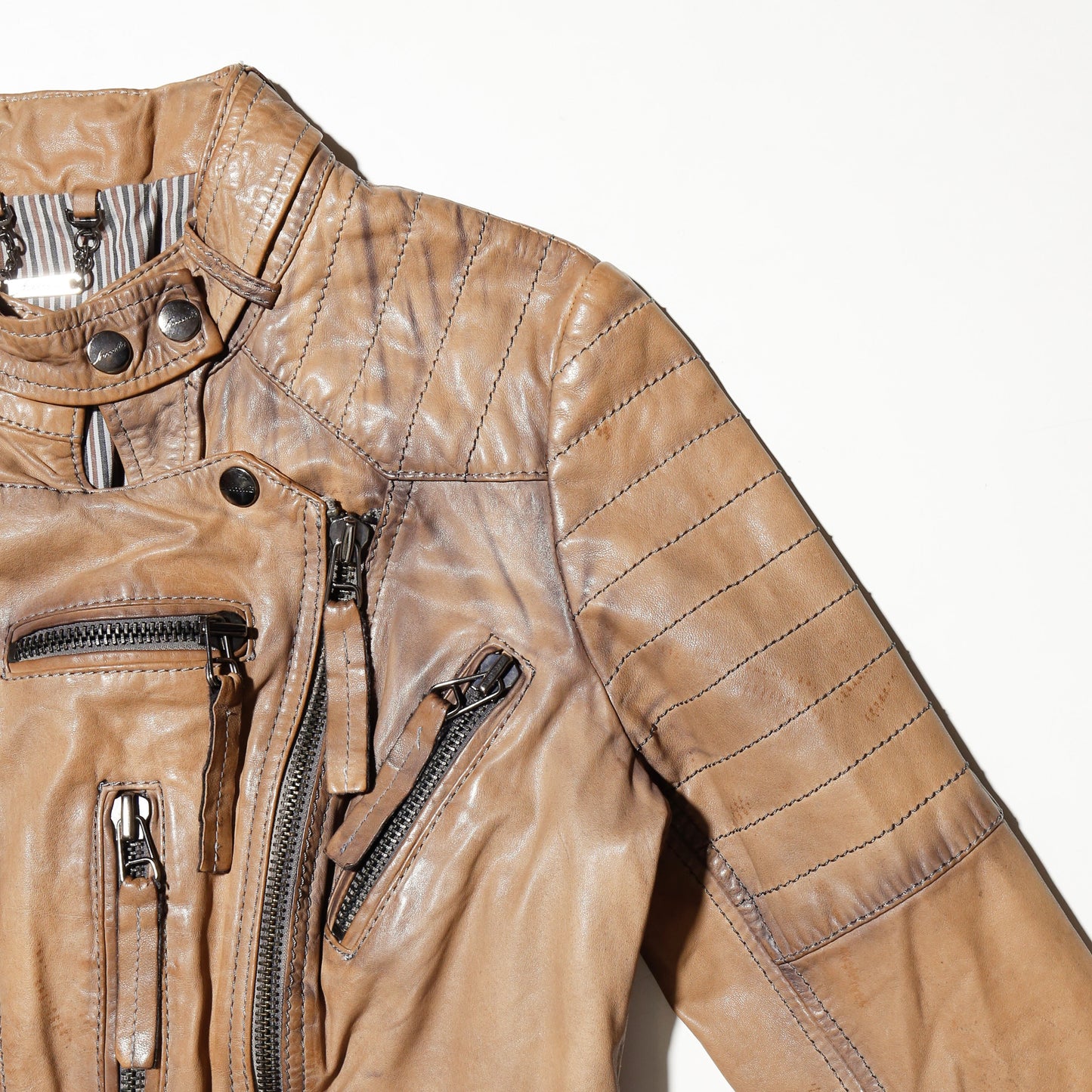 vintage 00's distressed multi zip biker leather jacket