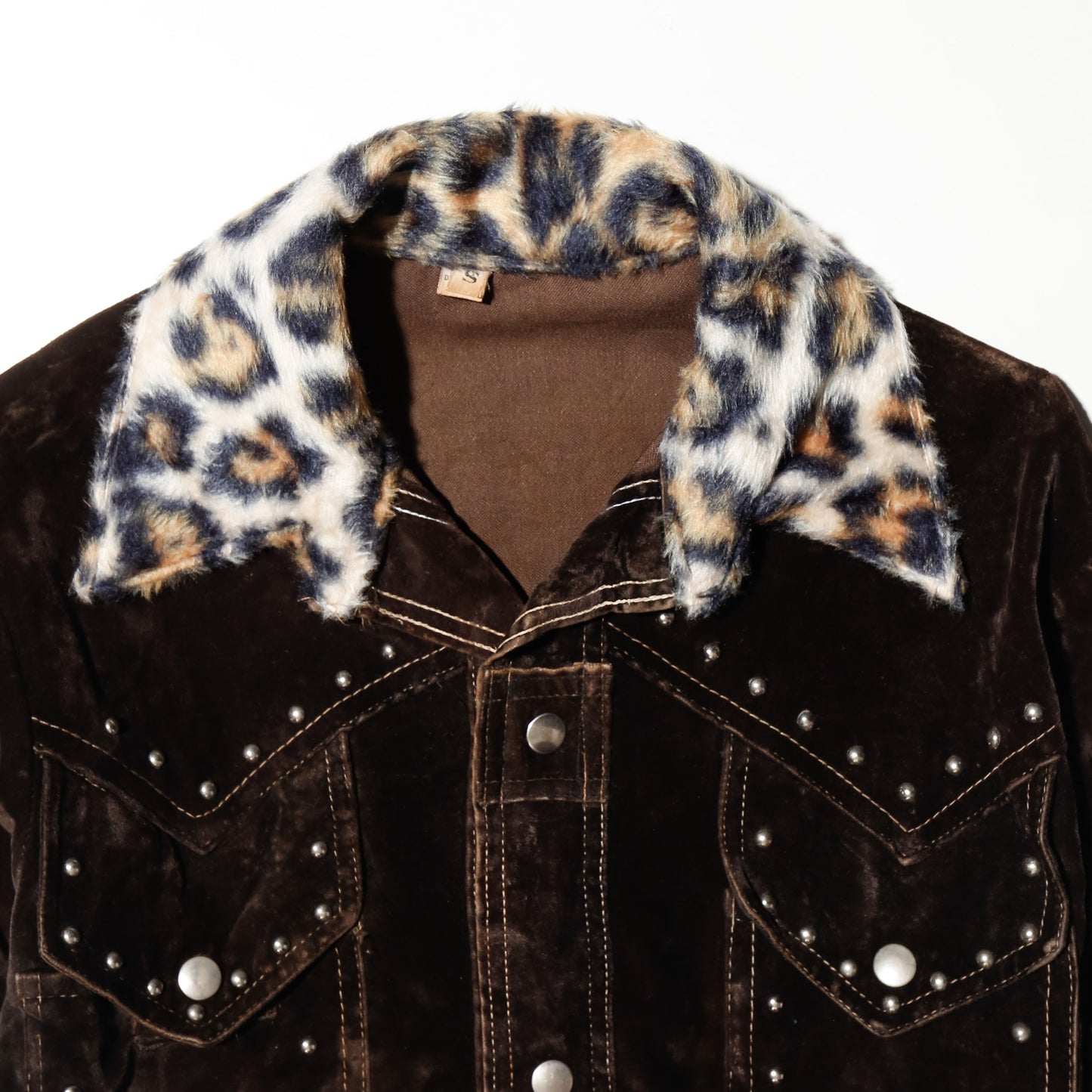vintage 70's leopard studs velvet trucker jacket