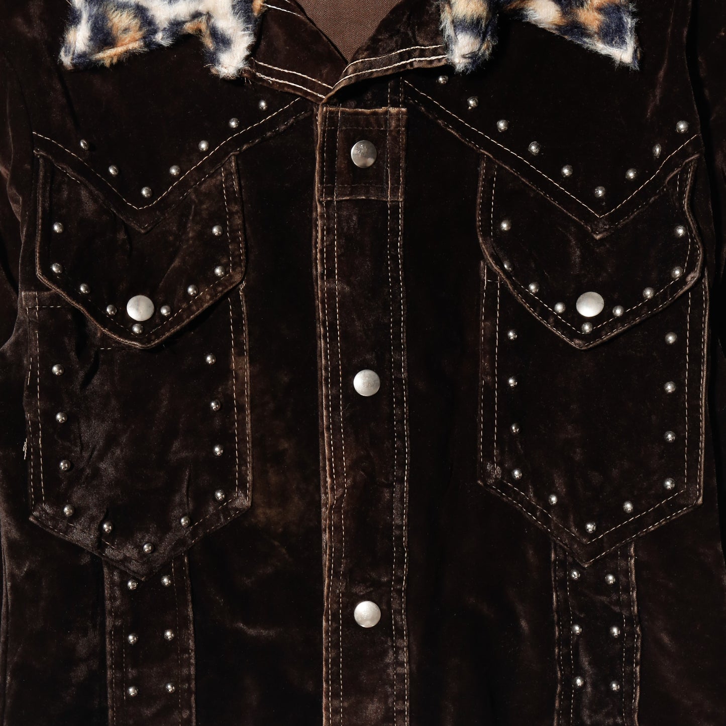 vintage 70's leopard studs velvet trucker jacket