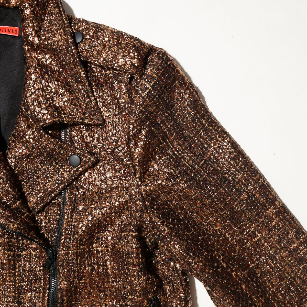 vintage 00's alice+olivia gold tweed riders jacket