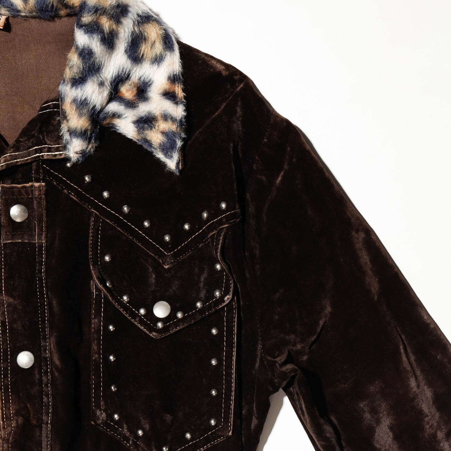 vintage 70's leopard studs velvet trucker jacket