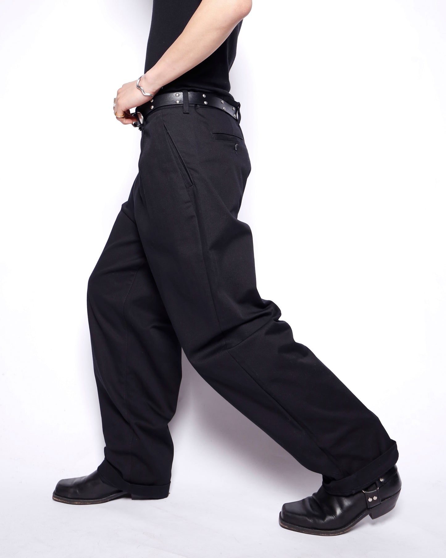 vintage cotton twill tapered trousers