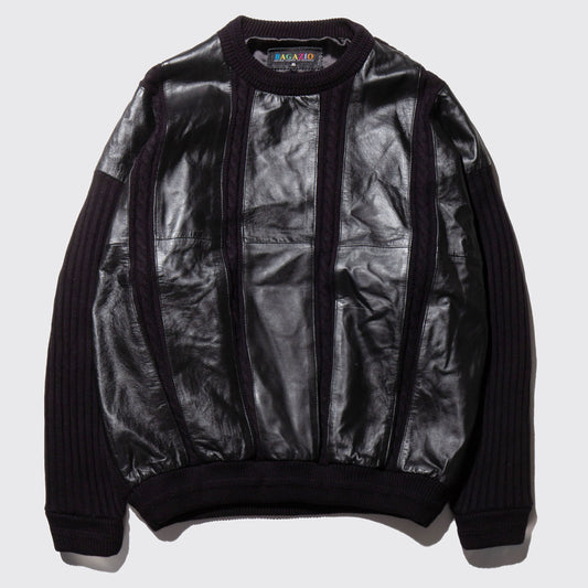 vintage leather combi loose sweater