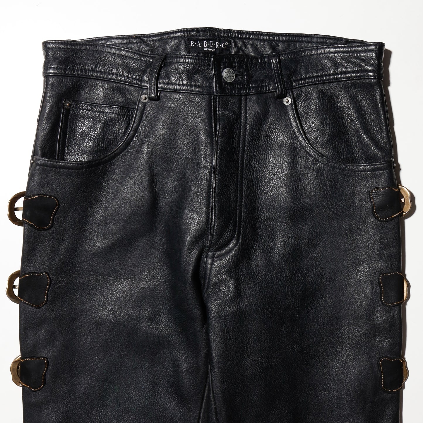 vintage flame/bondage craft leather trousers