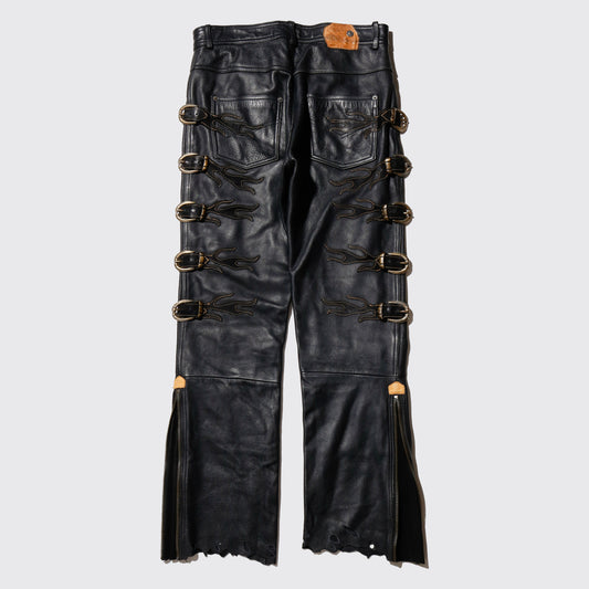 vintage flame/bondage craft leather trousers