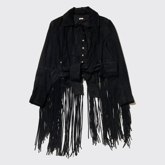 vintage cropped fringe hallow jacket , with fringe belt
