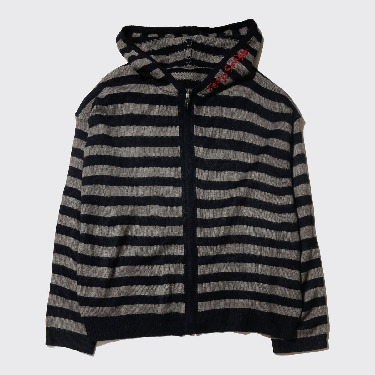 *one-off hand stitched border knit hoodie, "teen smoker"