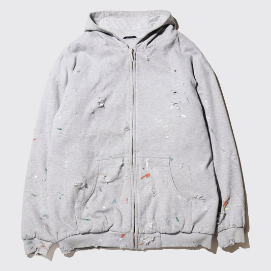 *one-off painted broken hoodie , with line