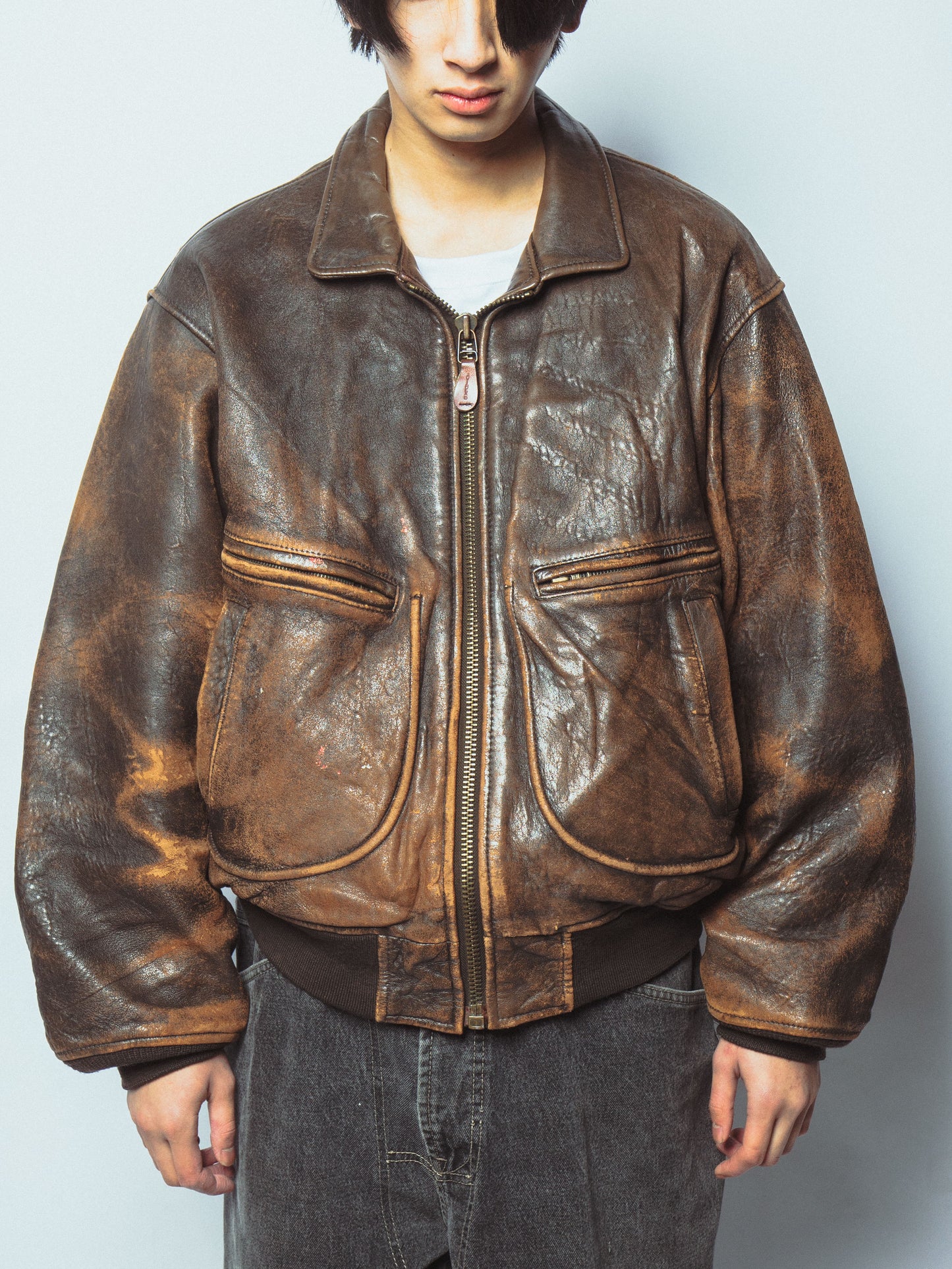 vintage avilex faded leather jacket