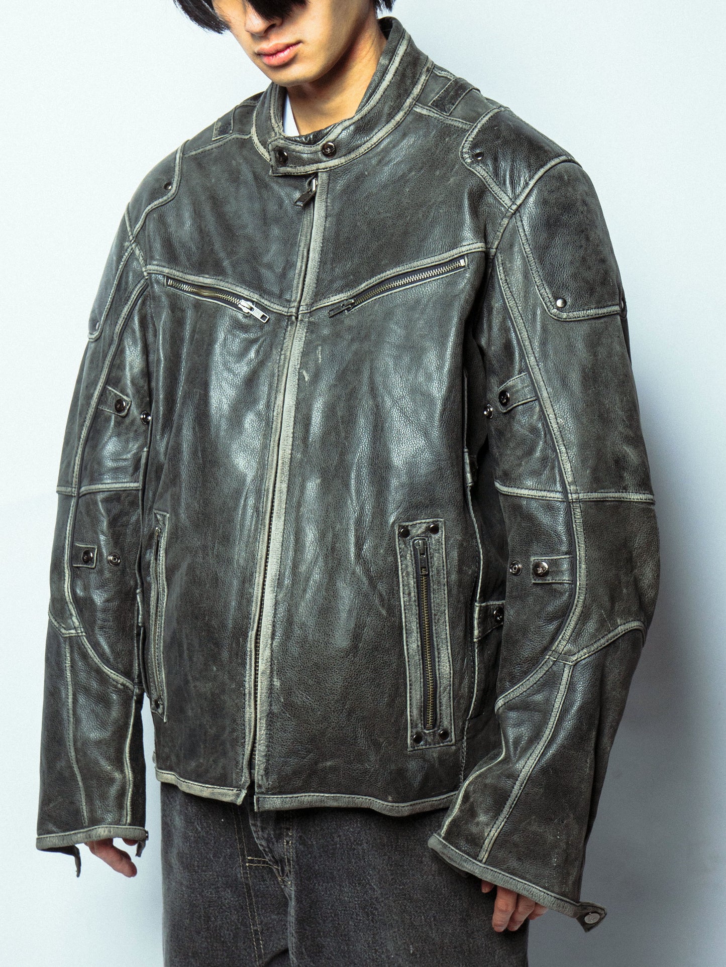 vintage faded motocross leather jacket