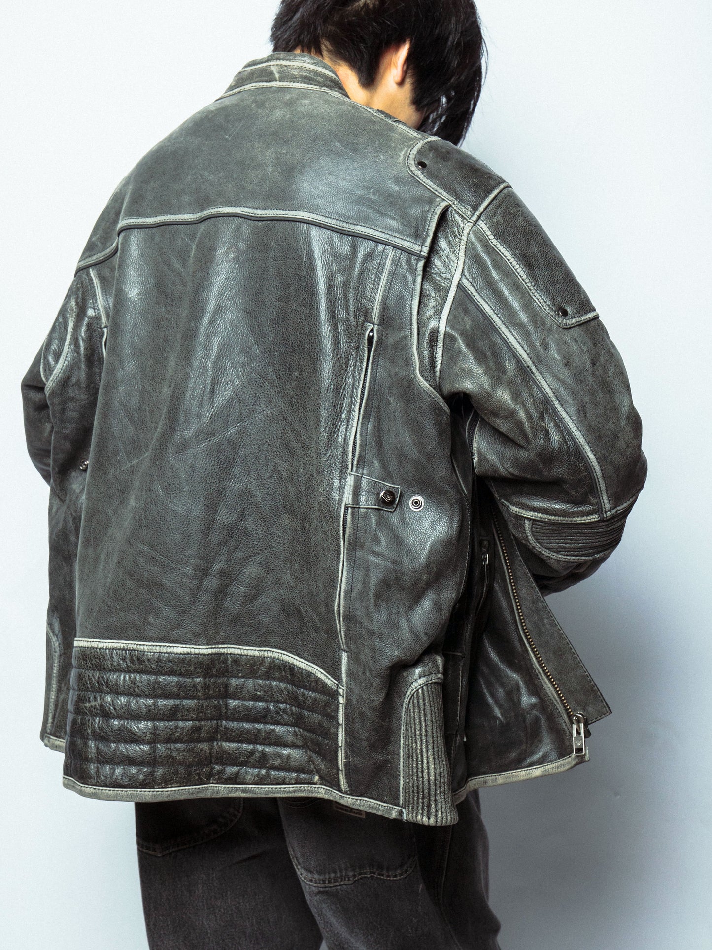 vintage faded motocross leather jacket