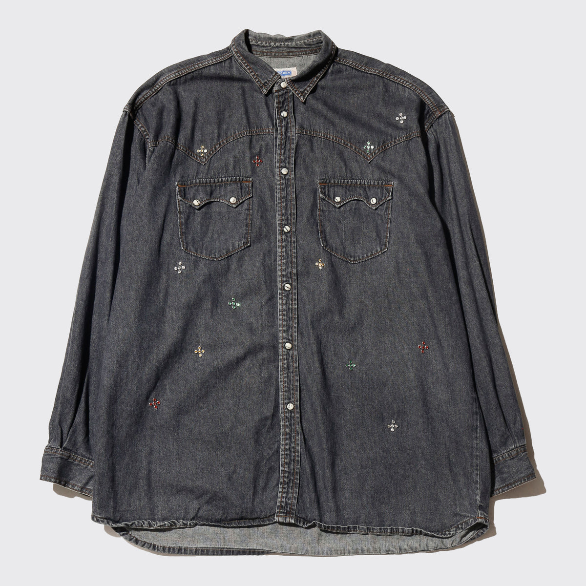 *one-off crystal studs dungaree shirt