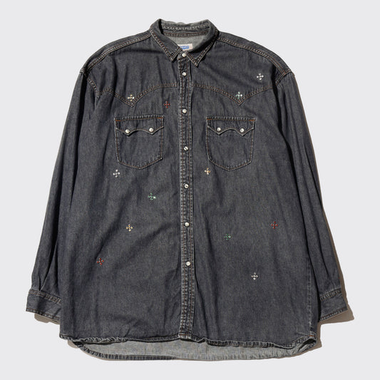 *one-off crystal studs dungaree shirt