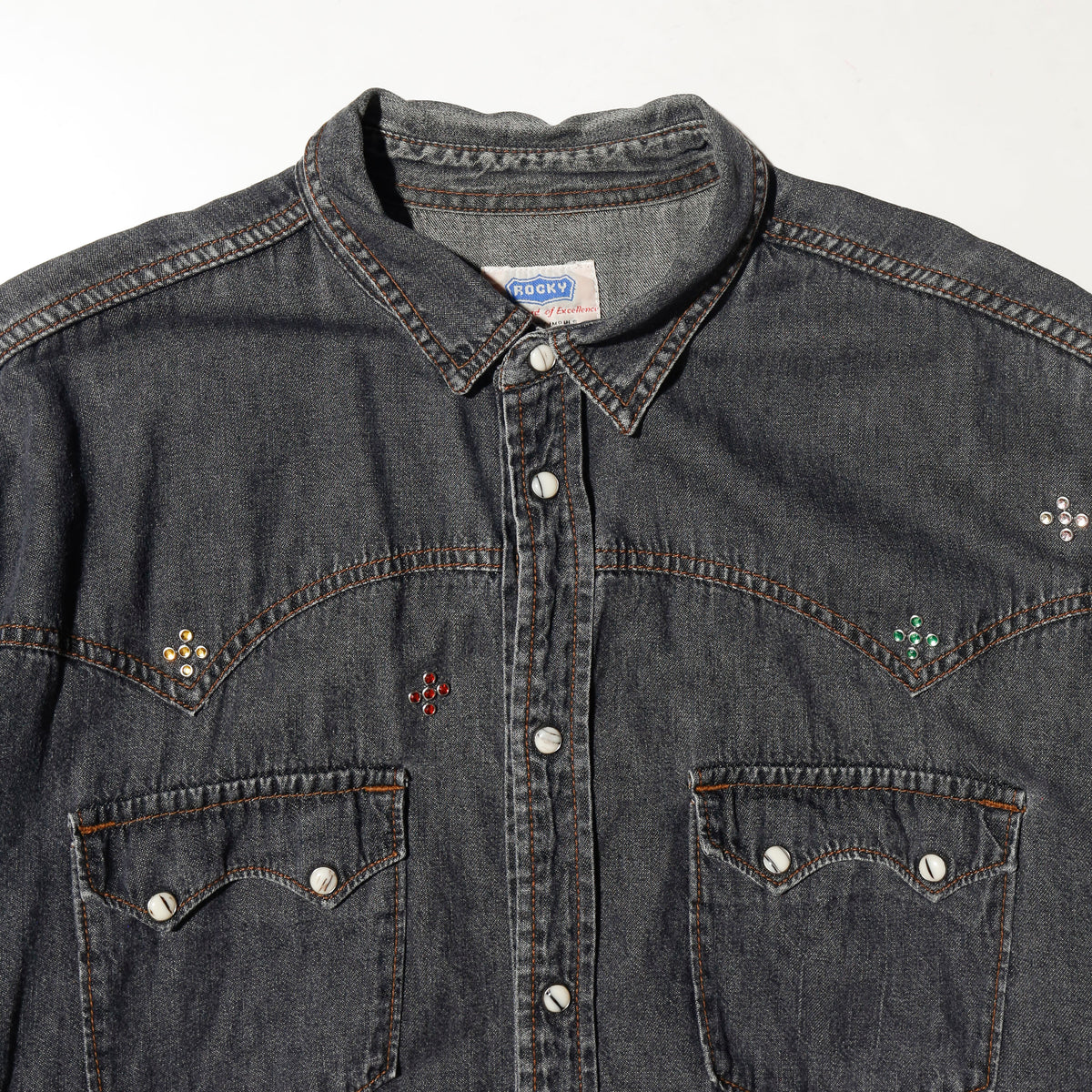 *one-off crystal studs dungaree shirt
