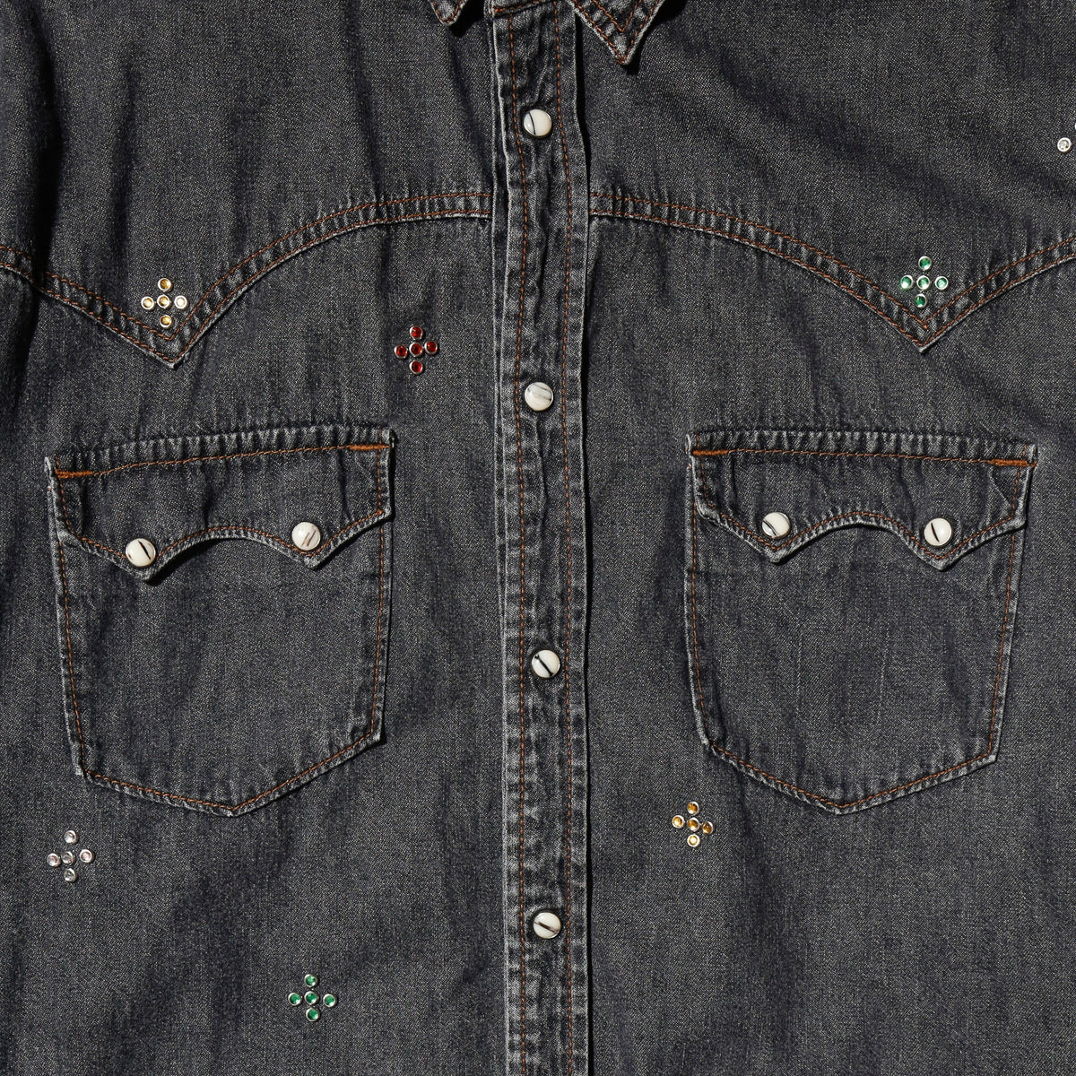 *one-off crystal studs dungaree shirt