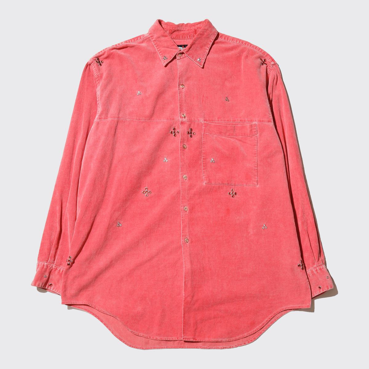 *one-off cross crystal studs corduroy shirt