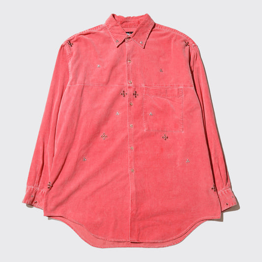 *one-off cross crystal studs corduroy shirt
