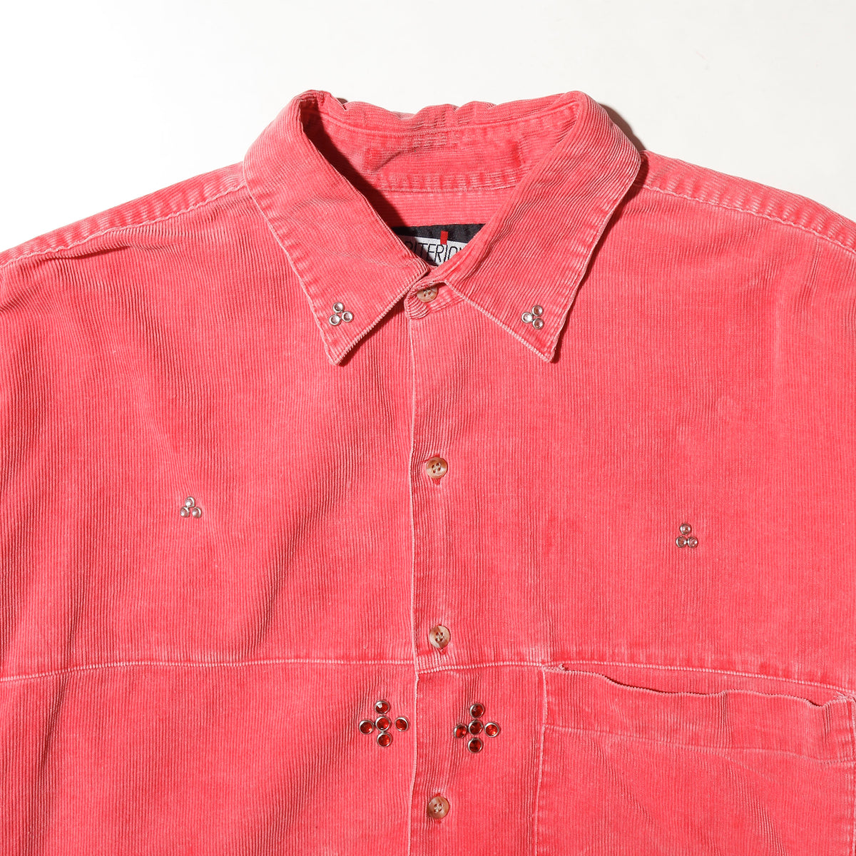 *one-off cross crystal studs corduroy shirt