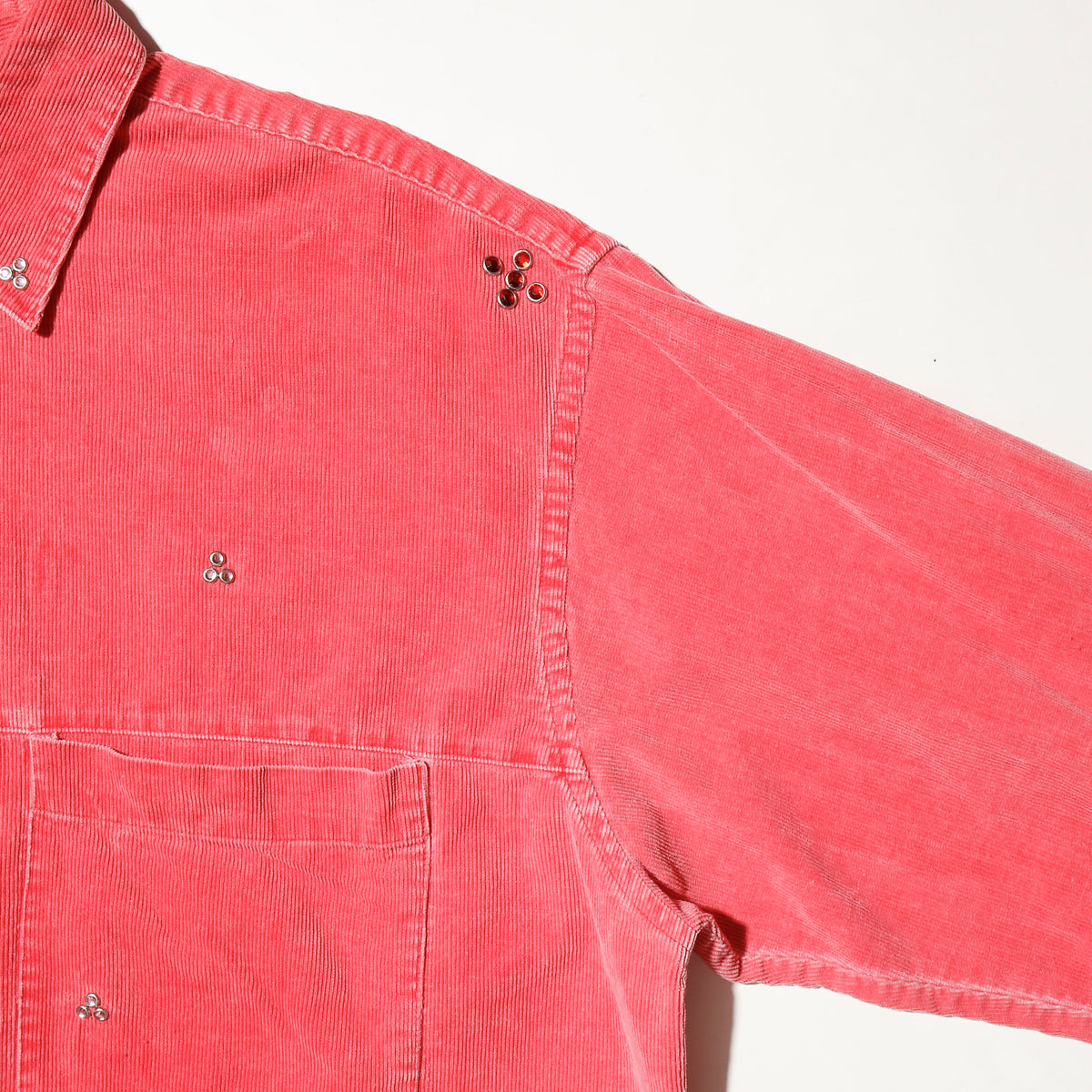 *one-off cross crystal studs corduroy shirt