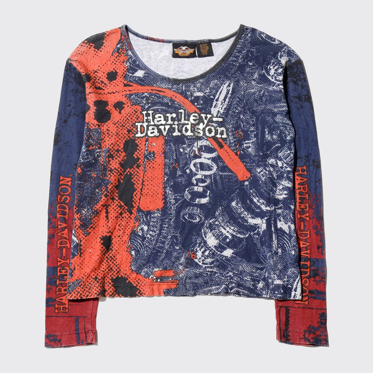 vintage 00's harley-davidson cropped syndrome l/s cut sew