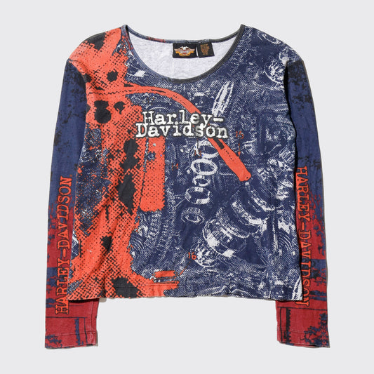 vintage 00's harley-davidson cropped syndrome l/s cut sew