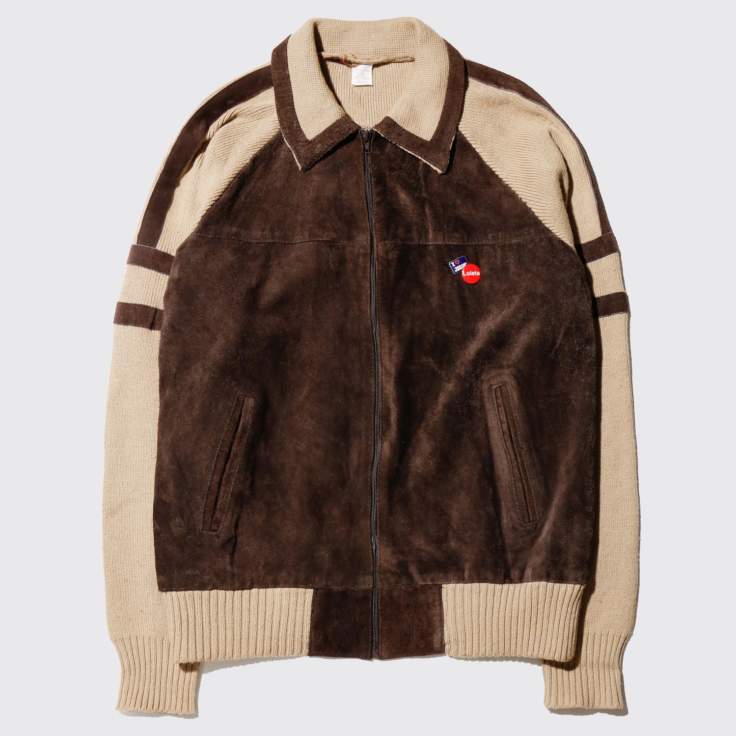 vintage suede combi knit jacket