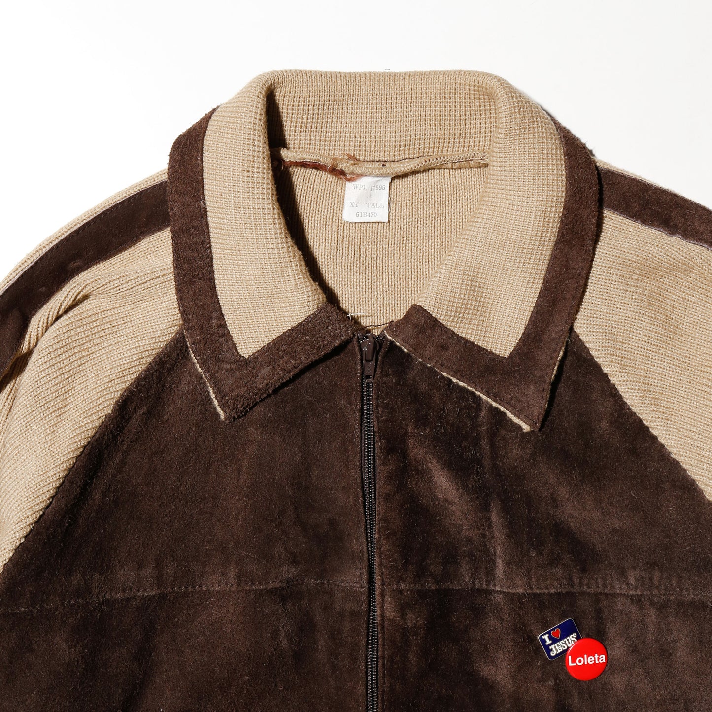 vintage suede combi knit jacket