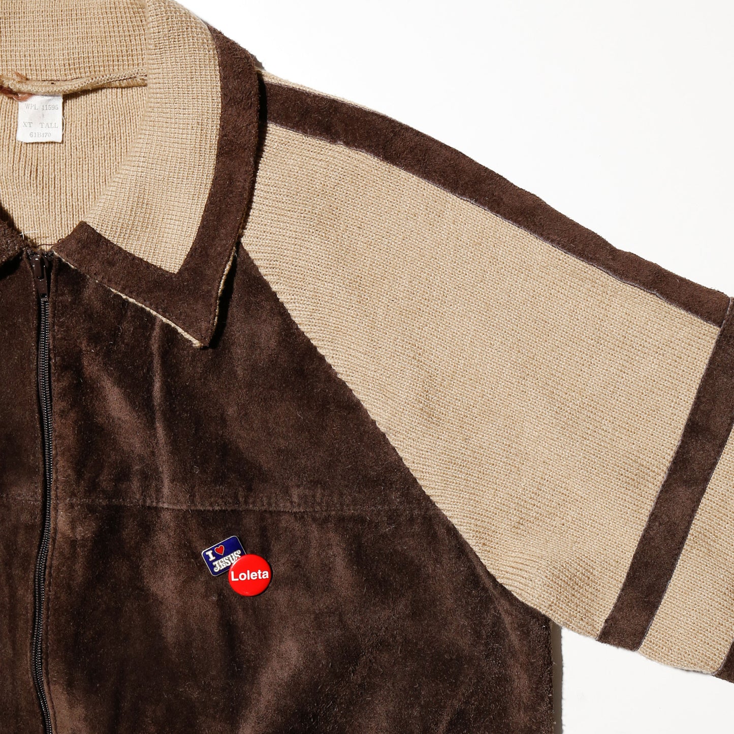 vintage suede combi knit jacket