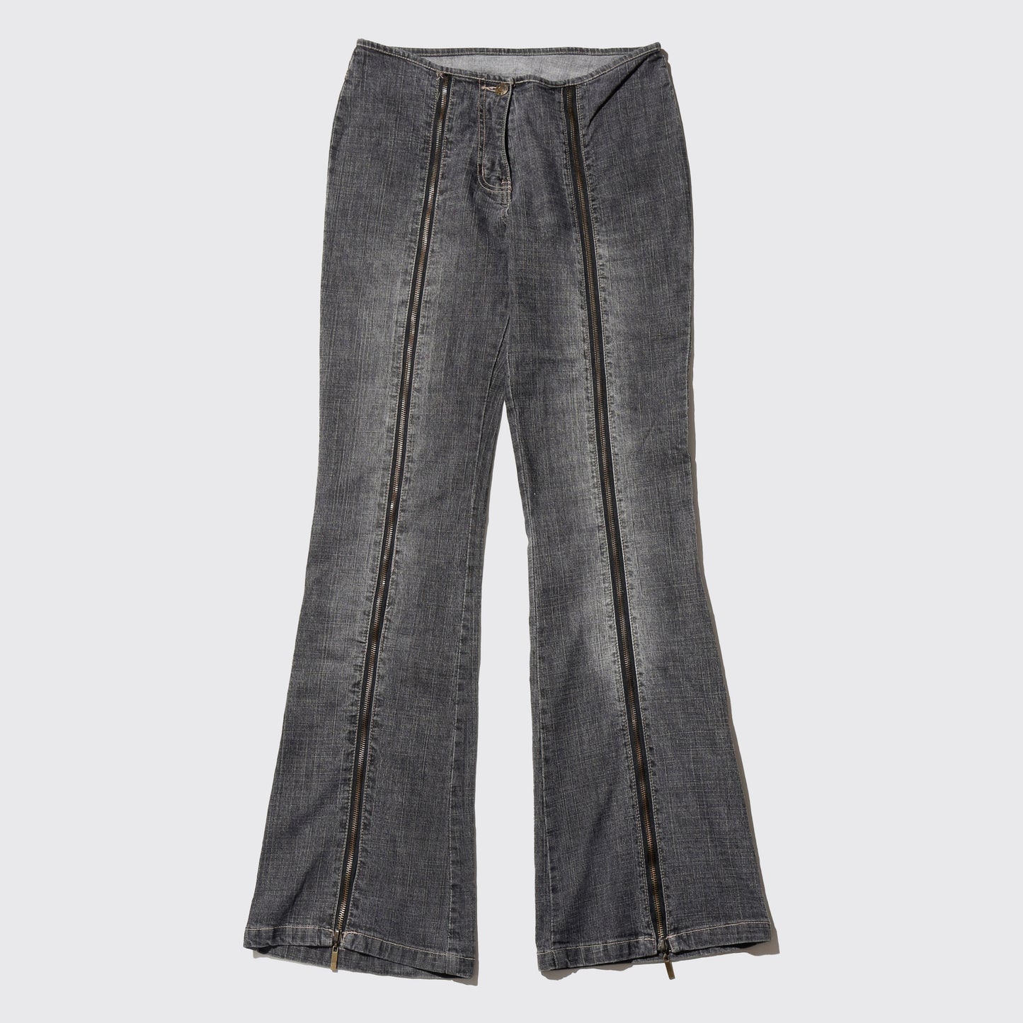 vintage low rise center zip flare jeans