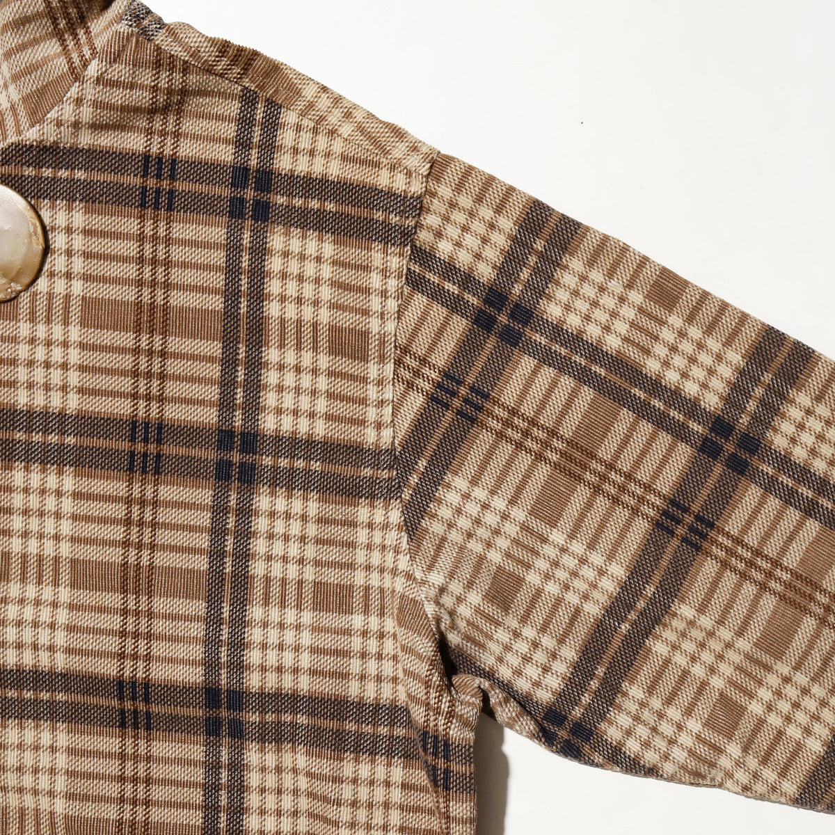 vintage textured check hoodie, with copper badge
