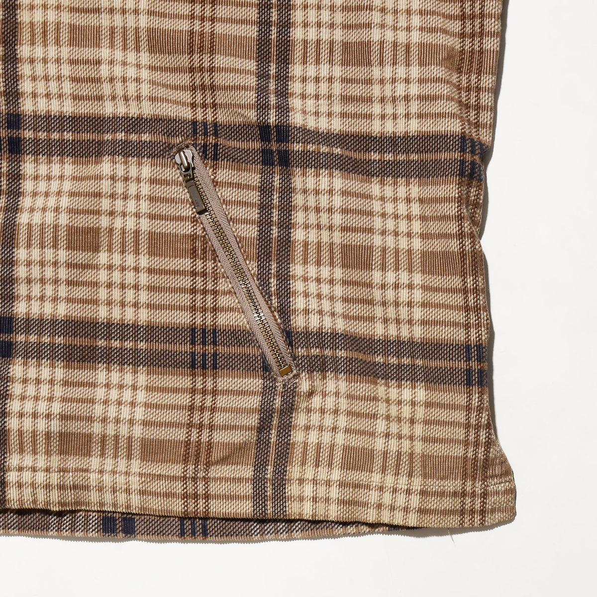 vintage textured check hoodie, with copper badge