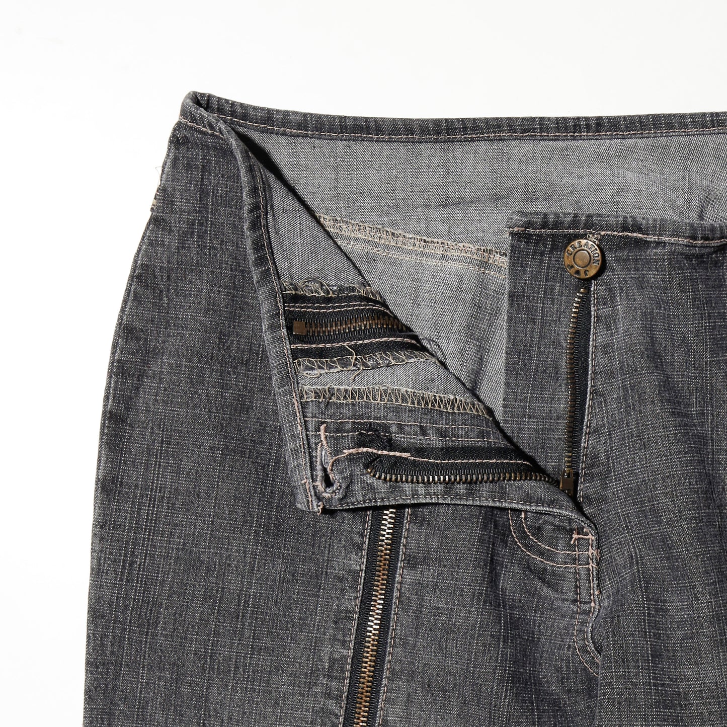 vintage low rise center zip flare jeans