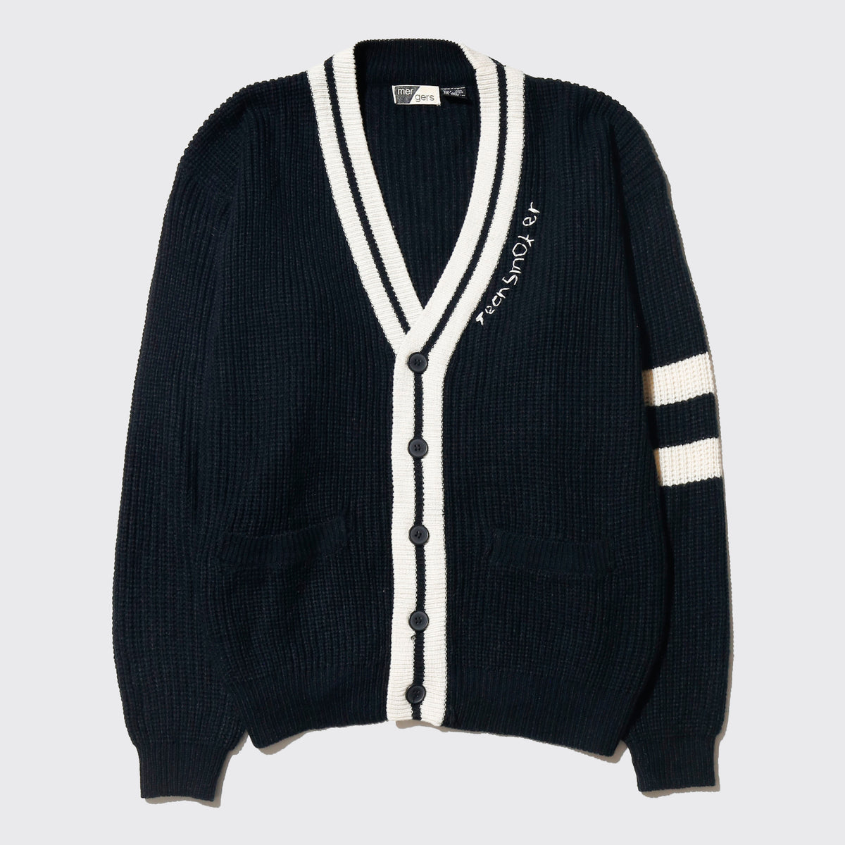 *one-off hand stitched cardigan, "teen smoker"